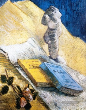  leben - Stillleben mit Gips Statuette eine Rose und zwei Romane Vincent van Gogh